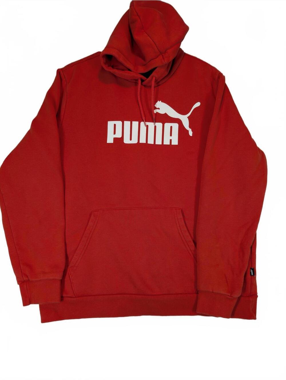 Puma Classic Logo Hoodie Pullover Fleece Orange Sweatshirt Mens Large